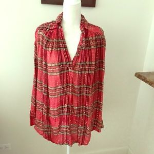 Free People Shimmery Bell Sleeve Shirt